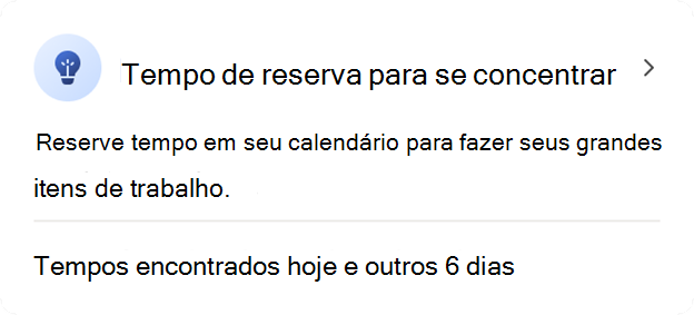 Captura de ecrã a mostrar a hora do livro a focar card no suplemento Viva Insights Outlook.