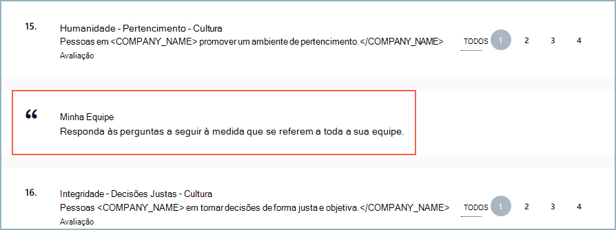 Captura de ecrã de uma linha quebra de secção movida entre as secções de item de inquérito escolhidas.