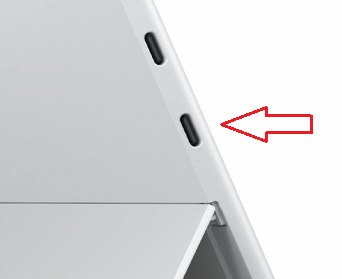 Foto da lateral de um Surface Pro X com duas portas USB-C.