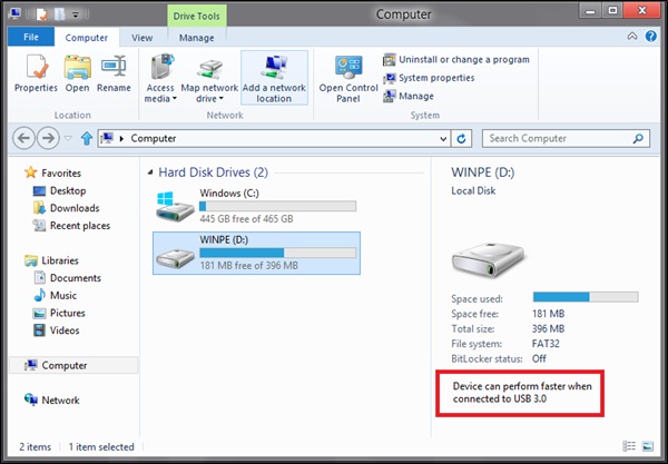 dispositivo usb superspeed operando em alta velocidade