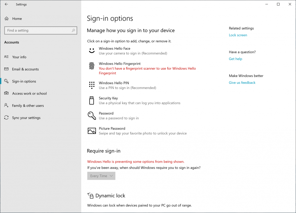 Configure uma chave de segurança de Configurações.