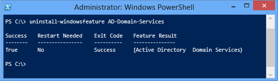 Exemplo de Uninstall-WindowsFeature do PowerShell