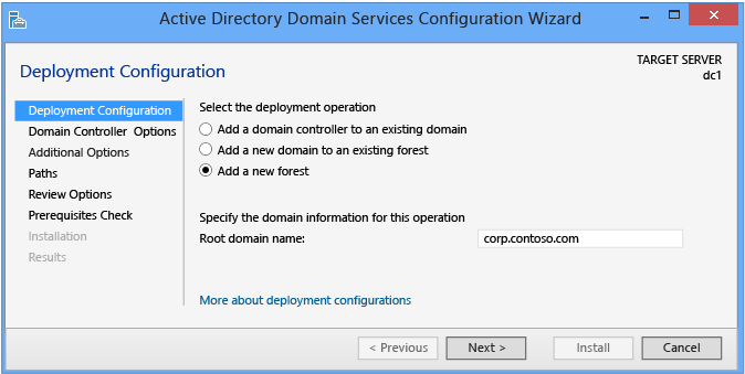 Captura de tela que mostra a configuração da implantação.