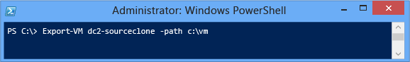 Captura de tela que mostra como exportar uma VM denominada DC2-SOURCECLONE para uma pasta denominada C:\VM.