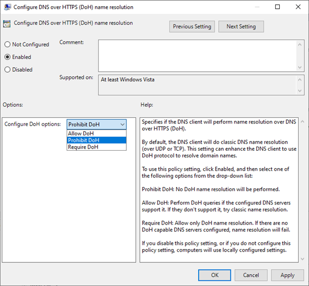 screenshot of dns configuration.