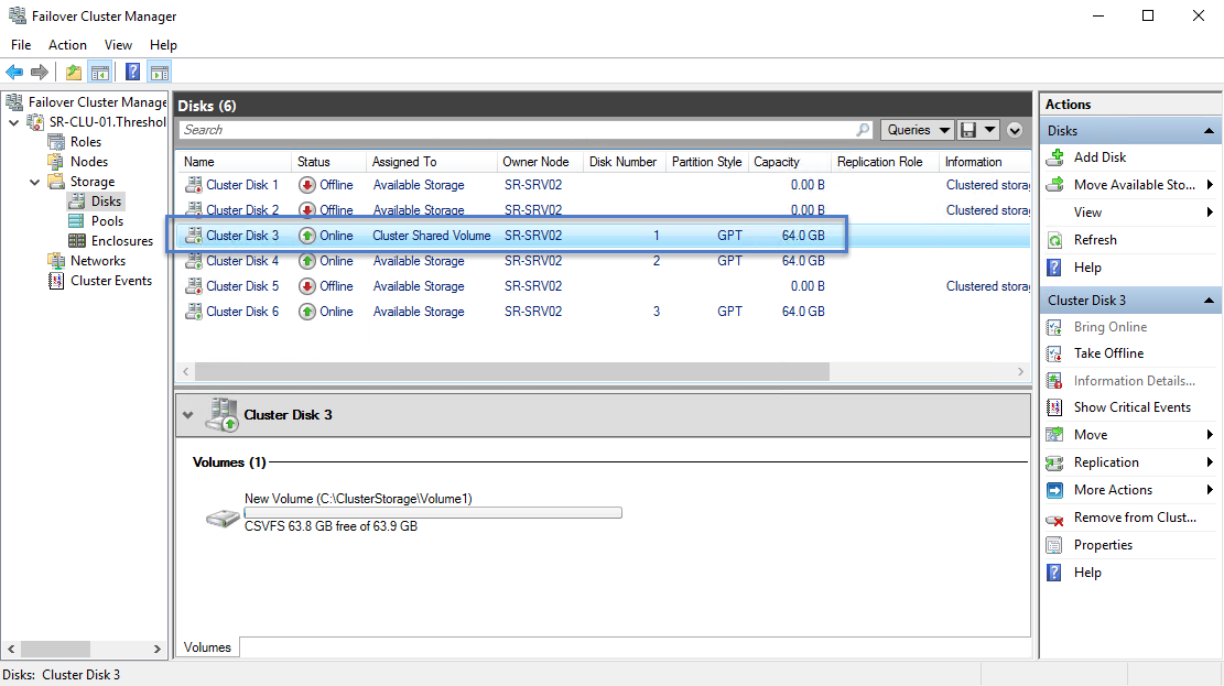 Tela mostrando o Gerenciador de Cluster de Failover