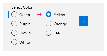 Exemplo de navegação horizontal por teclado em um grupo RadioButtons de várias colunas/linhas