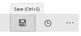 Captura de tela de um botão com um ícone de disco e uma dica de ferramenta que inclui o texto padrão Salvar anexado com o acelerador Ctrl+S entre parênteses.