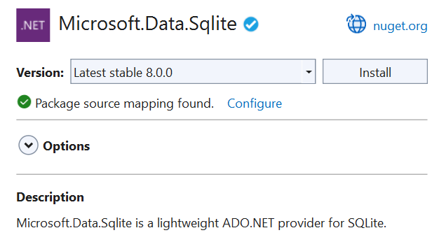 Pacote NuGet SQLite