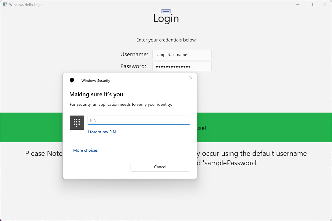 Uma captura de tela da tela de login do Windows Hello