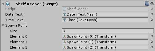 Captura de tela da classe Shelf Keeper, que mostra que os destinos de referência são definidos como Malha de texto de data e Malha de texto de hora.