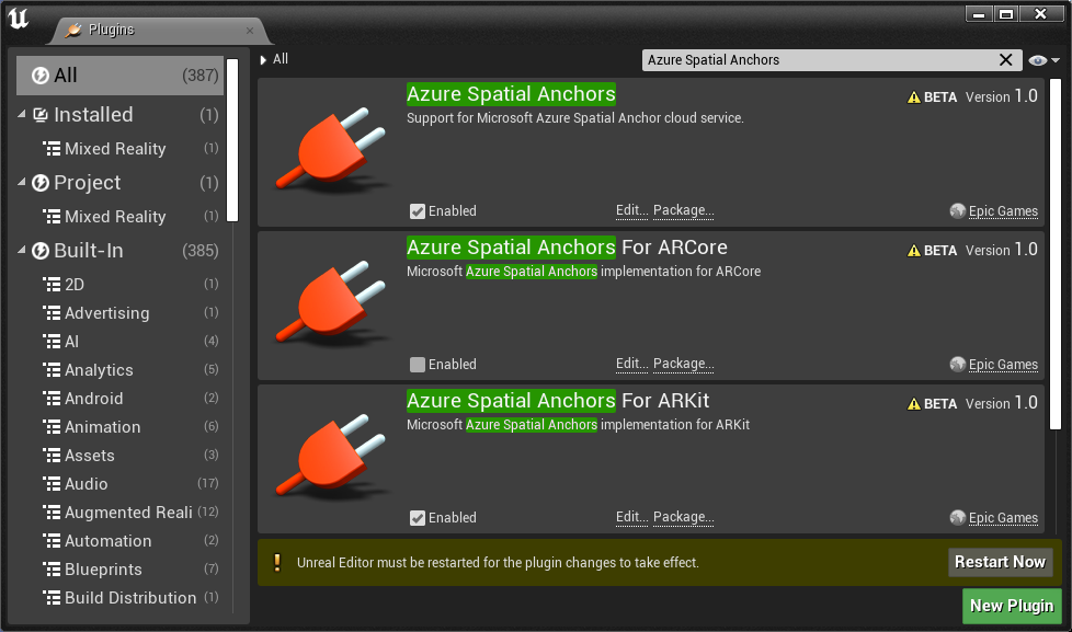 Plug-ins do ASA para iOS no editor do Unreal