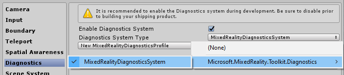 Configurações de diagnóstico