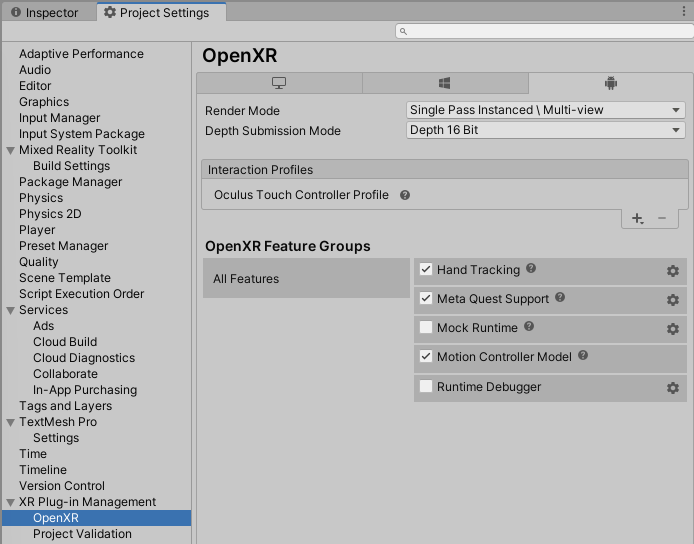 Gerenciamento de plug-in OpenXR Android