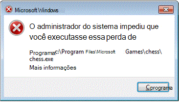 mensagem de erro da aplicação bloqueada pelo applocker.