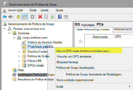 Política de Grupo Management, crie um GPO.