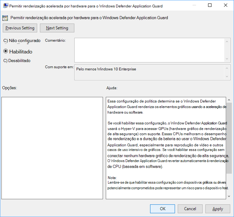 Política de Grupo opções de aceleração de hardware do editor.