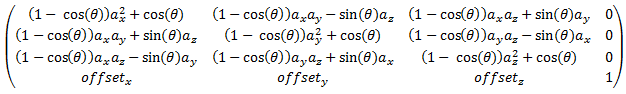 Matriz de transformação de rotação 3D 4 por quatro