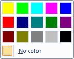 captura de tela do elemento dropdowncolorpicker com o atributo colortemplate definido como 'highlightcolors'.