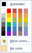 captura de tela do elemento dropdowncolorpicker com o atributo colortemplate definido como 'standardcolors'.