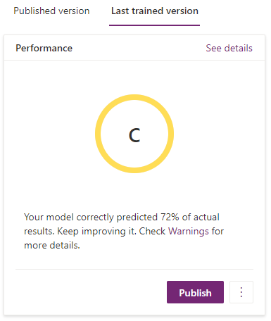 Ecrã de publicação do modelo.