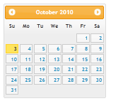 Captura de tela de um J Query UI 1 ponto 11 ponto 4 Calendário com o tema Leveza da interface do usuário.