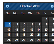 Captura de tela de um j Query UI 1 ponto 11 ponto 4 Calendário com o tema Dot Luv.