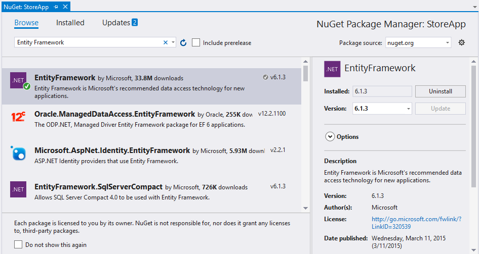 adicionar o Entity Framework