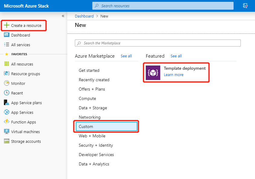 Implantação de modelo personalizado no portal do administrador do Azure Stack Hub