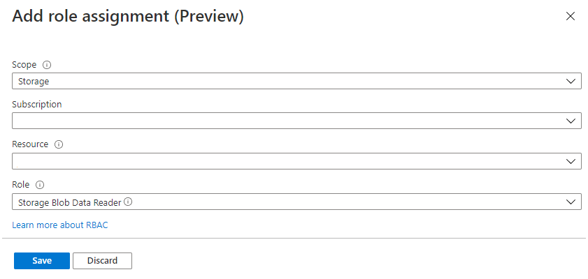 Captura de ecrã da página adicionar atribuições de função no portal do Azure.