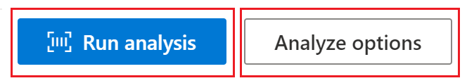 Captura de tela dos botões Executar análise e Analisar opções no Document Intelligence Studio.