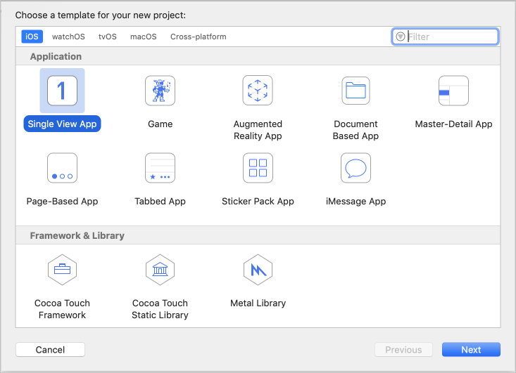 Captura de ecrã da galeria de modelos para selecionar uma única aplicação de visualização.