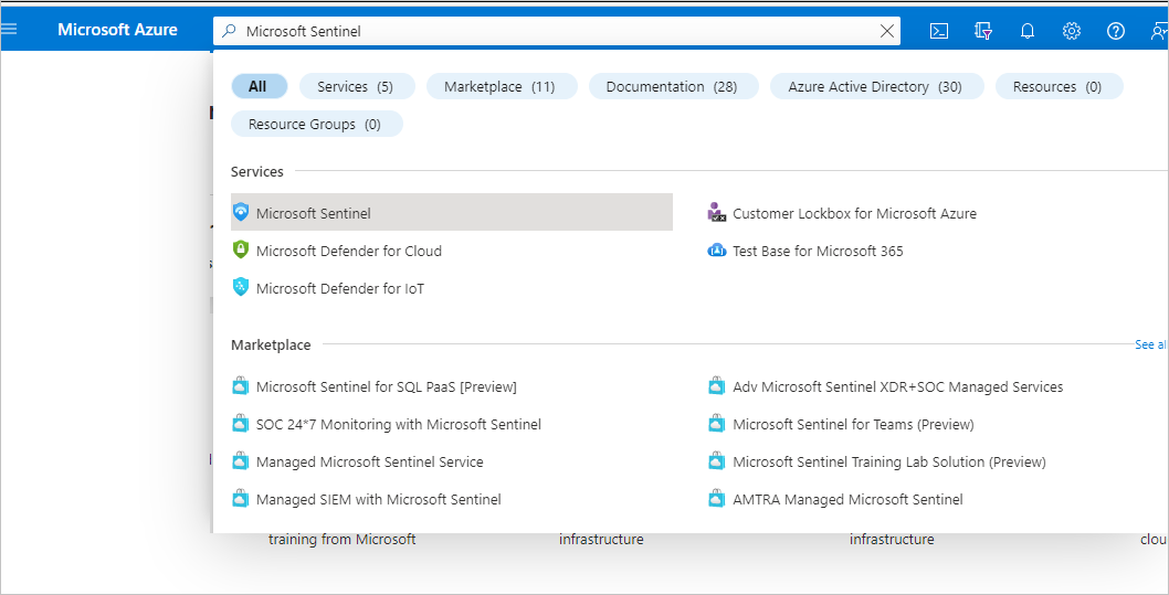 No portal do Azure, procure o termo 