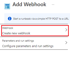 Adicione a página do webhook com a criação realçada.