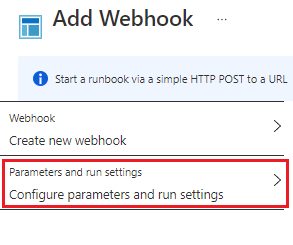 Adicionar página webhook com parâmetros realçados.