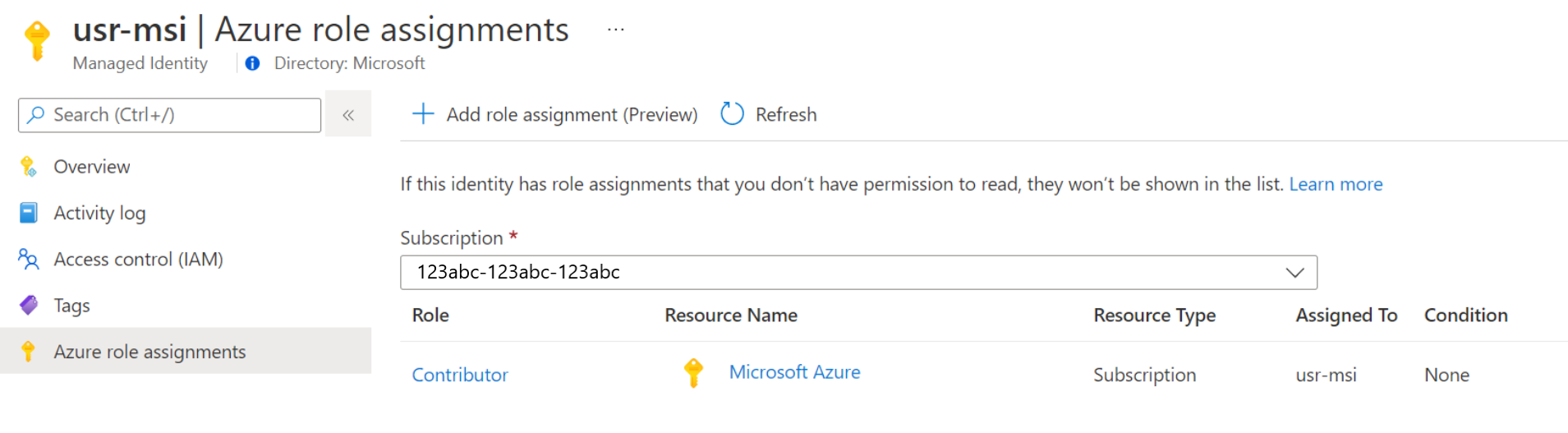 Exiba as atribuições de função que você tem permissão no portal do Azure.