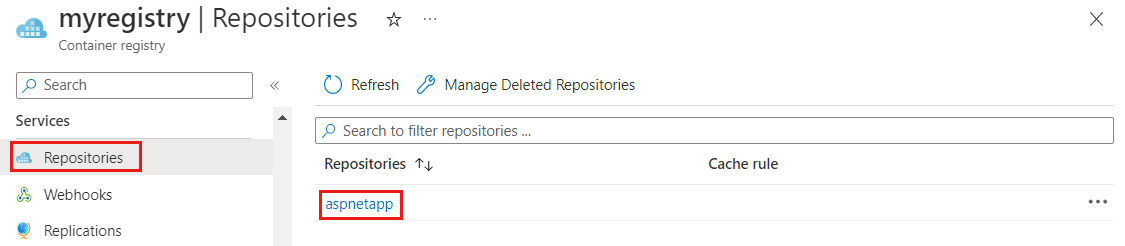 Captura de ecrã da plataforma Azure a mostrar um repositório nos Registos de Contentores do Azure.