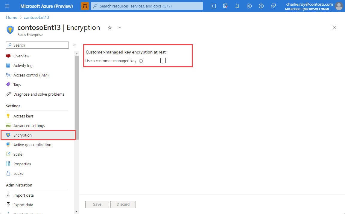 Criptografia de captura de tela selecionada no menu Recurso para um cache de camada Enterprise.