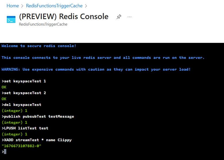 Captura de ecrã de uma consola e de alguns comandos e resultados do Redis.