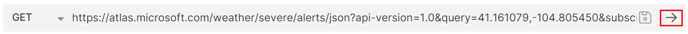 Uma captura de tela mostrando o URL Solicitar alertas de mau tempo com o botão Executar realçado no aplicativo bruno.