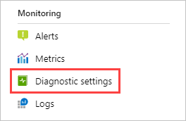 Captura de ecrã que mostra a secção Monitorização de um menu de recursos no portal do Azure com as definições de Diagnóstico realçadas.