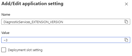 Captura de tela adicionando a configuração de versão da extensão de serviços de diagnóstico.