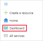 Captura de ecrã do item Dashboard no menu do portal do Azure.