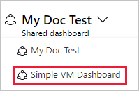 Captura de ecrã da opção de seleção de dashboard no portal do Azure.