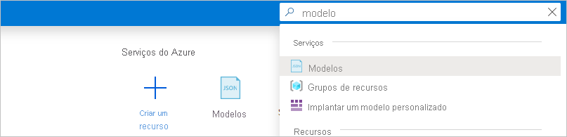 Captura de ecrã da barra de pesquisa no portal do Azure com 