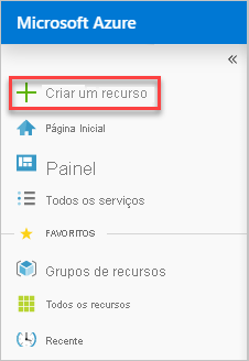 Captura de ecrã a mostrar a criação de um novo recurso no portal do Azure