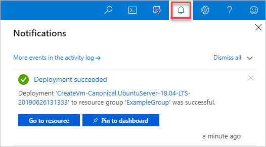 Captura de ecrã a mostrar a visualização da notificação de implementação no portal do Azure