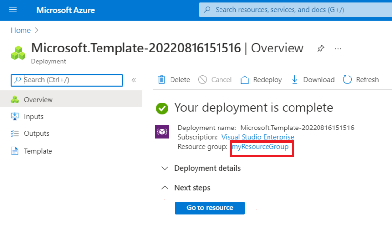 Captura de ecrã a mostrar a segunda página de implementação no portal do Azure.