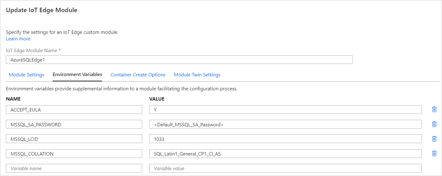 Captura de tela da lista set by using environment variables.