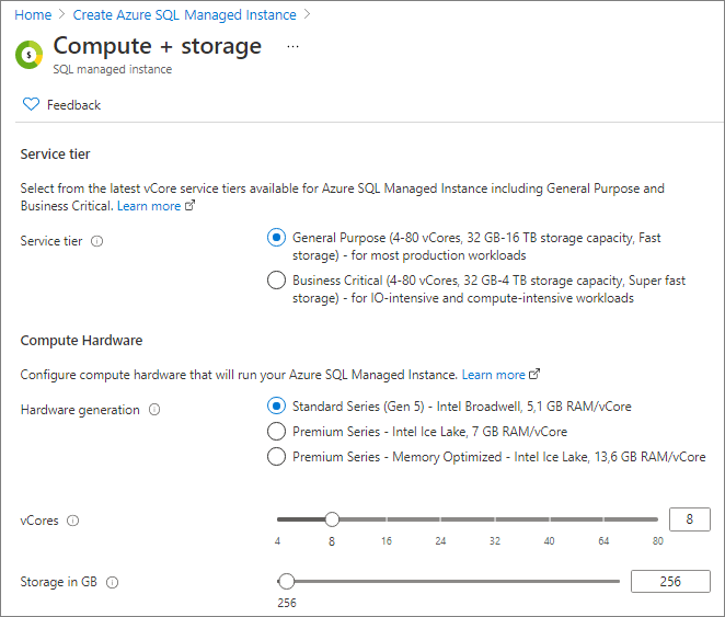 configure SQL Managed Instance